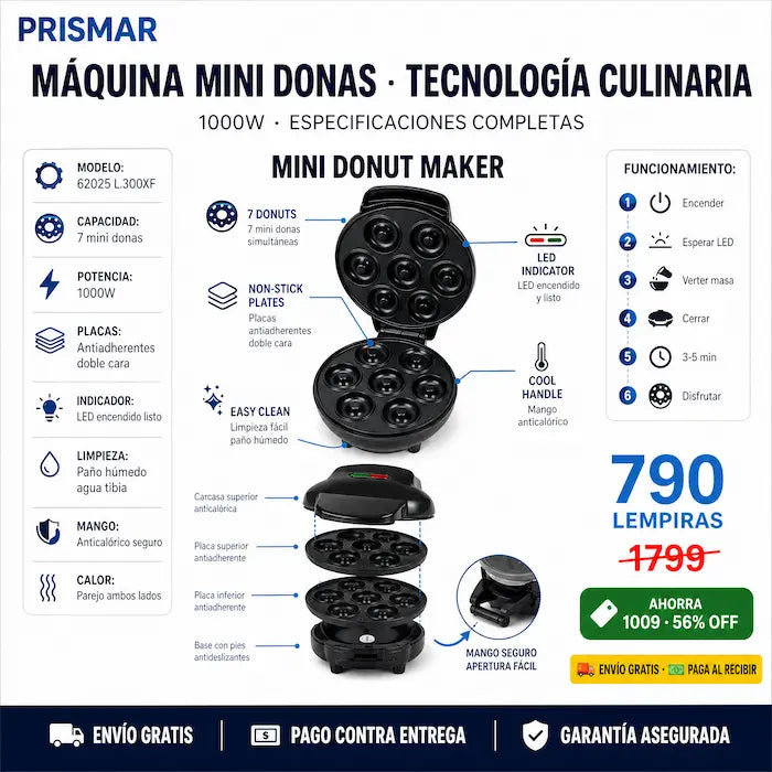 🍩⚡ Máquina para Hacer 7 Mini Donas — Sin Freír | Lista en Minutos | Placas Antiadherentes 🎂✨ - imagen 3