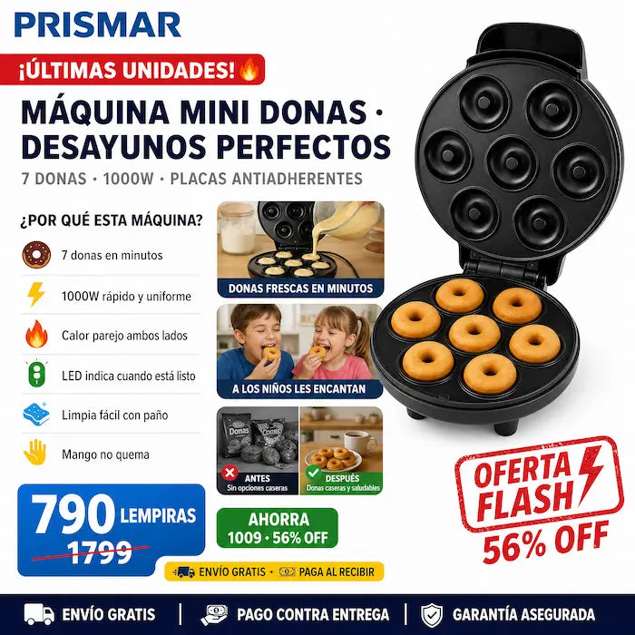 🍩⚡ Máquina para Hacer 7 Mini Donas — Sin Freír | Lista en Minutos | Placas Antiadherentes 🎂✨ - imagen 2