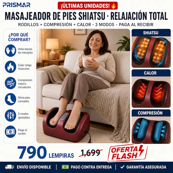 🦶💆 Masajeador de Pies Shiatsu con Calor — 4 en 1 | 3 Intensidades 🌡️✨