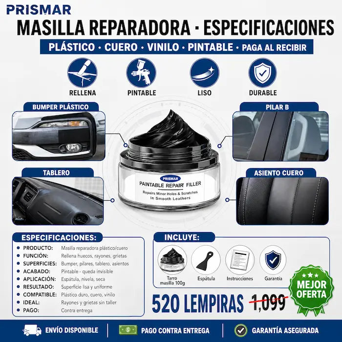 🔧🚗 Repairs Filler Reparador de Plástico y Cuero — Rellena Huecos y Rayones | Acabado Pintable | Sin Taller 🎨