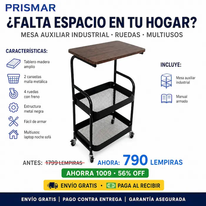 🛋️ Mesa Auxiliar Industrial con Ruedas — ¡El Mueble que Va Donde Vos Vas!