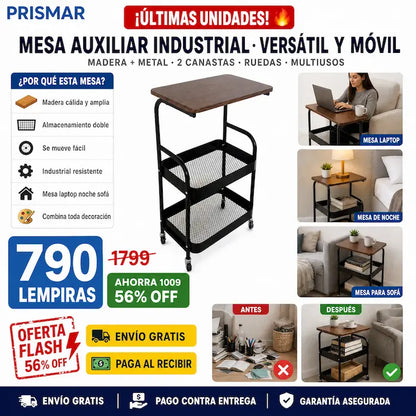 🛋️ Mesa Auxiliar Industrial con Ruedas — ¡El Mueble que Va Donde Vos Vas!