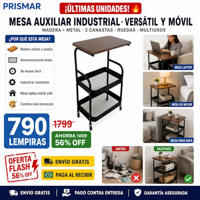 🛋️ Mesa Auxiliar Industrial con Ruedas — ¡El Mueble que Va Donde Vos Vas! - imagen 2