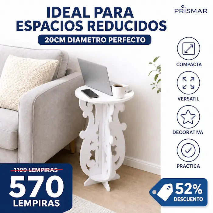 Mesita Auxiliar Redonda PVC — Interior y Exterior · Fácil Armado · Multiusos
