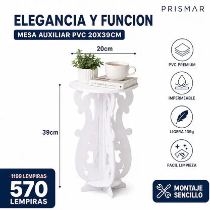 Mesita Auxiliar Redonda PVC — Interior y Exterior · Fácil Armado · Multiusos