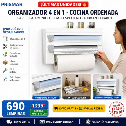 🧻 Organizador de Cocina 4 en 1 — ¡Papel, Aluminio, Film y Especias en un Solo Lugar!