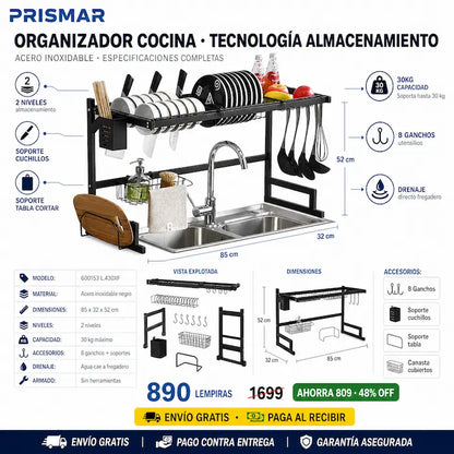 🍽️✨ Escurridor Sobre el Fregadero en Acero Negro | Sin Charcos • Sin Desorden • Sin Oxidación 💧🔪