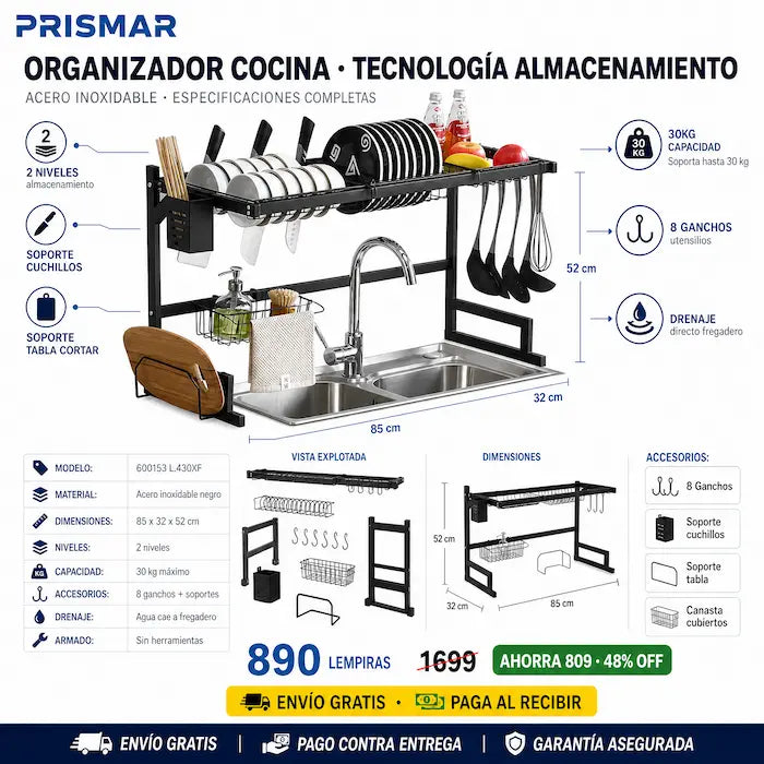 🍽️✨ Escurridor Sobre el Fregadero en Acero Negro | Sin Charcos • Sin Desorden • Sin Oxidación 💧🔪 - imagen 3