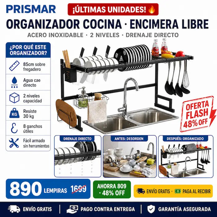 🍽️✨ Escurridor Sobre el Fregadero en Acero Negro | Sin Charcos • Sin Desorden • Sin Oxidación 💧🔪 - imagen 2