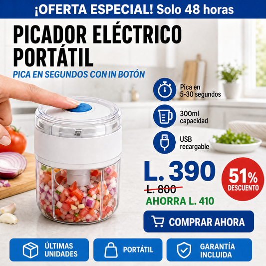 Mini Picador Eléctrico Inalámbrico Recargable | AMAZON GARANTIA Y CERTIFICADO | ChopMaster Go