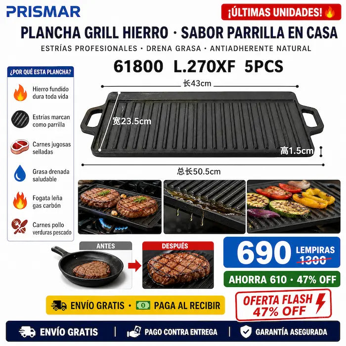 🔥 Plancha Grill de Hierro Fundido — ¡Cocinás como Parrillero Profesional en Casa! - imagen 2