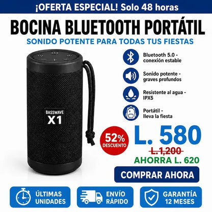 BassWave X1 – Bocina Bluetooth Portátil / Subwoofer para Exteriores