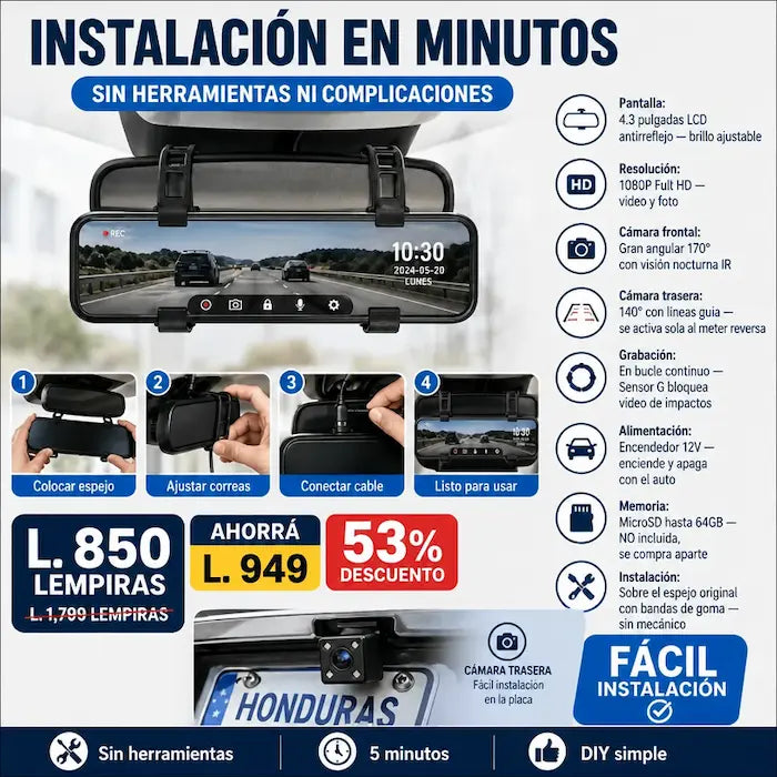 DriveSafe Vision™ – Espejo Retrovisor Inteligente con Cámara