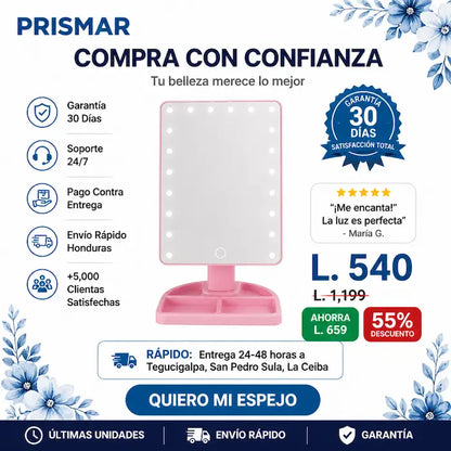 Espejo de Maquillaje LED USB RECARGABLE – Luz Ajustable 3 Modos +Garantía y certificado