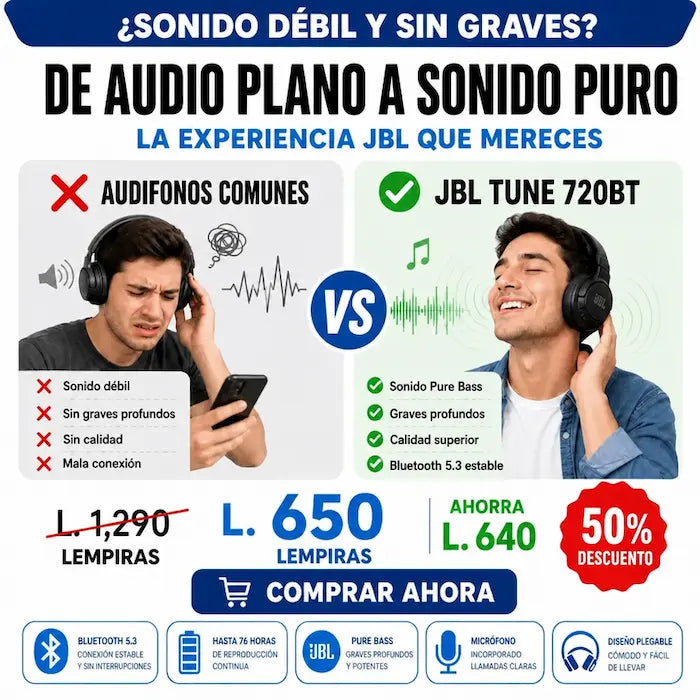 JBL Tune 720BT – Audífonos Inalámbricos con Sonido JBL Pure Bass