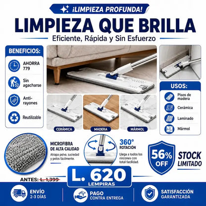 Scratch Cleaning Mop — trapeador plano con balde de doble cámara