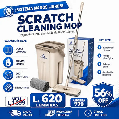 Scratch Cleaning Mop — trapeador plano con balde de doble cámara