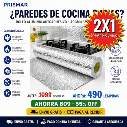 2x1 Papel Aluminio Autoadhesivo para Cocina — ¡Protegé y Renová tu Cocina en Minutos!