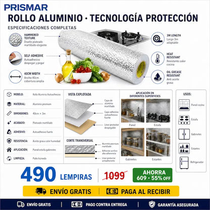 2x1 Papel Aluminio Autoadhesivo para Cocina — ¡Protegé y Renová tu Cocina en Minutos!
