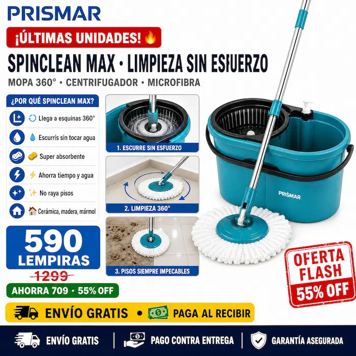 🧹 SpinClean Max — ¡Pisos Impecables Sin Ensuciar las Manos!