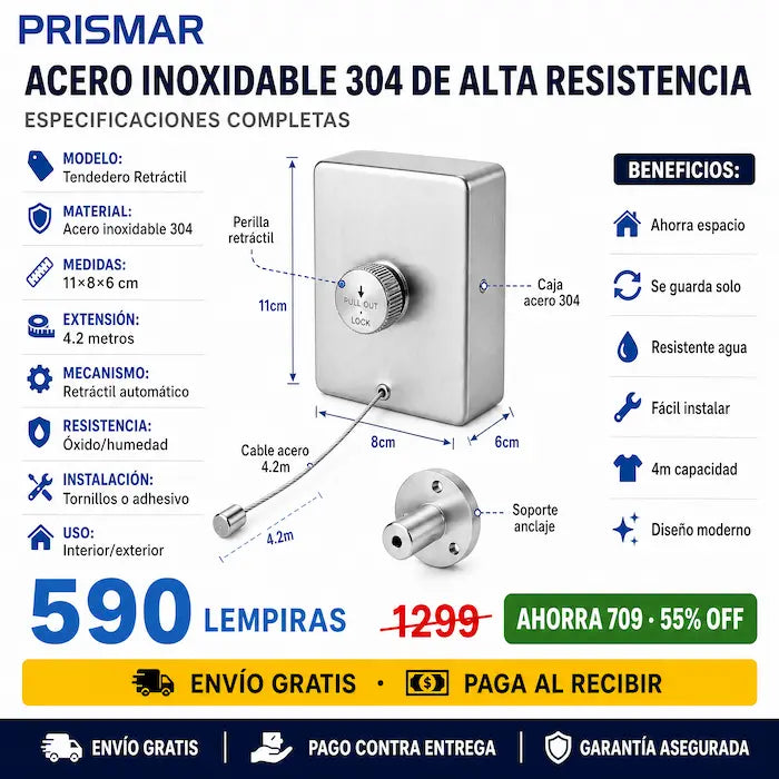 👕 Tendedero Retráctil de Pared — ¡Tendé la Ropa Sin Ocupar Espacio!