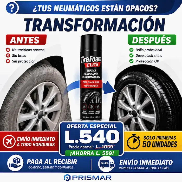 TireFoam Elite™ – Espuma Restauradora y Brillo Profesional para Neumáticos