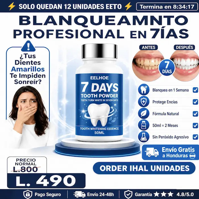 WhiteSmile Powder 7 DAYS ELHOE POLVO BLANQUEADOR DE DIENTES EN 7 DIAS CON GARANTIA Y CERTIFICACION