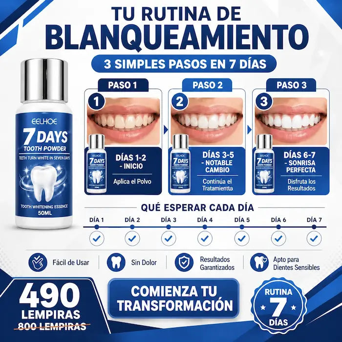 WhiteSmile Powder 7 DAYS ELHOE POLVO BLANQUEADOR DE DIENTES EN 7 DIAS CON GARANTIA Y CERTIFICACION