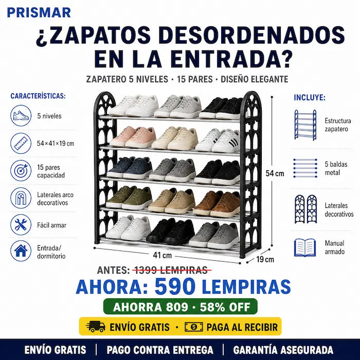 👟 Zapatero Decorativo 5 Niveles — ¡Organizá tus Zapatos con Estilo!