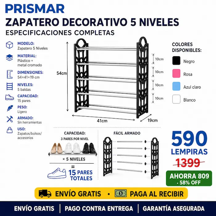 👟 Zapatero Decorativo 5 Niveles — ¡Organizá tus Zapatos con Estilo! - imagen 3
