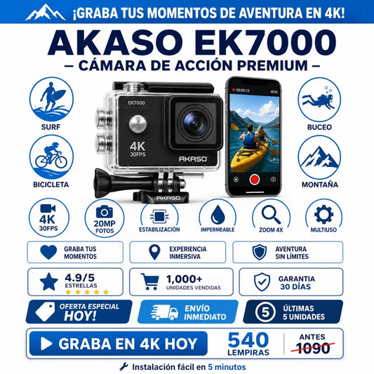 AKASO EK7000 – Cámara de Acción 4K Sumergible - Inversiones Alkosto