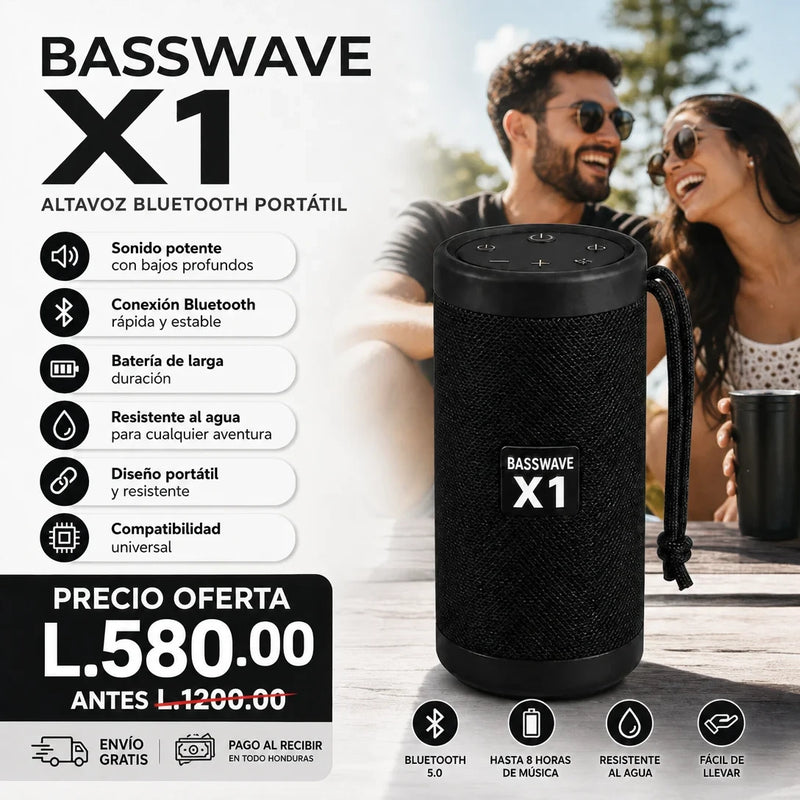 BassWave X1 – Bocina Bluetooth Portátil / Subwoofer para Exteriores - imagen 2