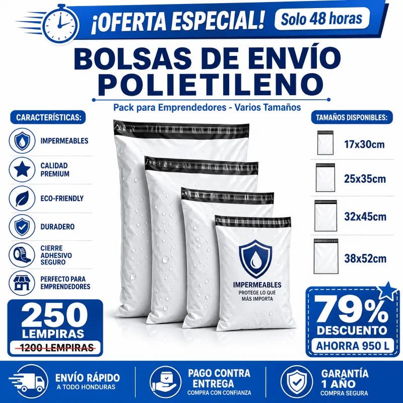 Bolsas de Envío de Polietileno VARIOS TAMAÑOS con Adhesivo – Pack para Emprendedores - Inversiones Alkosto