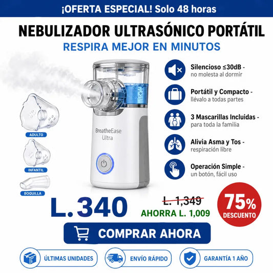 BreatheEase Ultra™ – Nebulizador Ultrasónico Portátil Certificado - Inversiones Alkosto