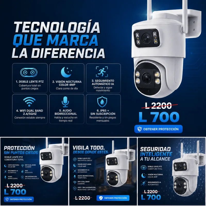 Cámara de Seguridad IP Inalámbrica – Doble Lente con Seguimiento Inteligente Escucha lo que sucede y habla directamente desde tu celular. - Inversiones Alkosto