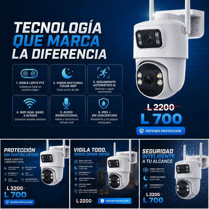 Cámara de Seguridad IP Inalámbrica – Doble Lente con Seguimiento Inteligente Escucha lo que sucede y habla directamente desde tu celular. - Inversiones Alkosto