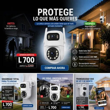 Cámara de Seguridad IP Inalámbrica – Doble Lente con Seguimiento Inteligente Escucha lo que sucede y habla directamente desde tu celular. - Inversiones Alkosto