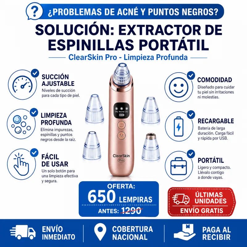 ClearSkin Pro™ – Limpiador Facial de Puntos Negros con Succión Eléctrica
