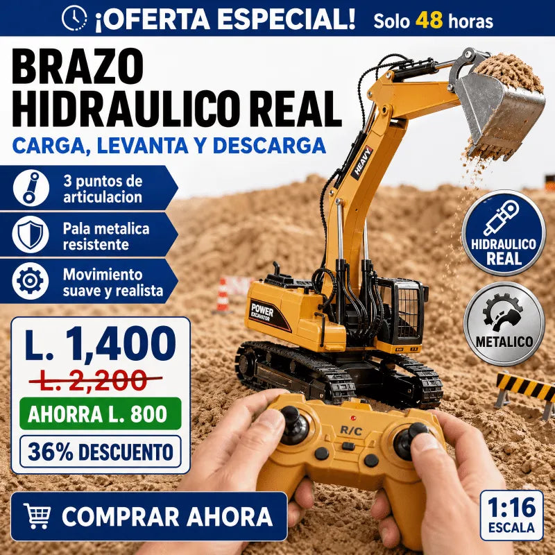 Excavadora RC Metálica con Pala, Luces y Batería Recargable Edición Premium Collecionable Con Garantia 12 meses incluida - Inversiones Alkosto