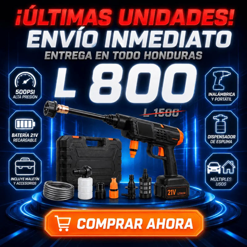 Hidrolavadora Portátil Inalámbrica – Pistola de Alta Presión con Boquilla Ajustable Certificada y con Seguro de Garantía - Inversiones Alkosto