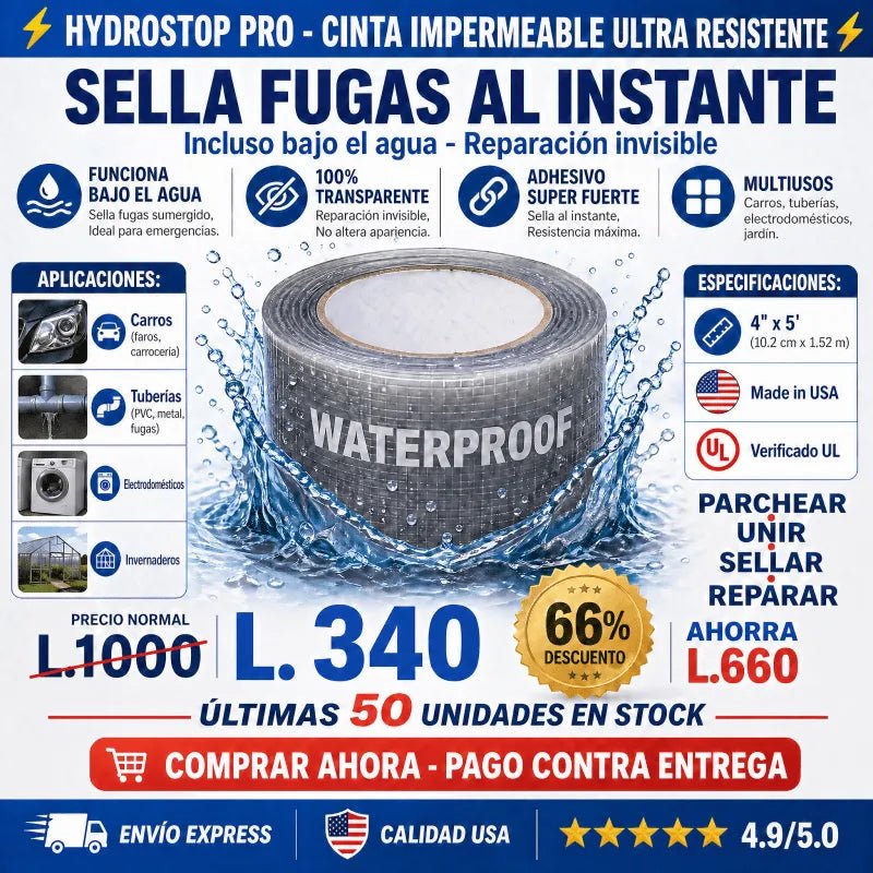HydroStop Pro – Cinta Selladora Impermeable de Alta Resistencia Amazon con garantía extendida - Inversiones Alkosto