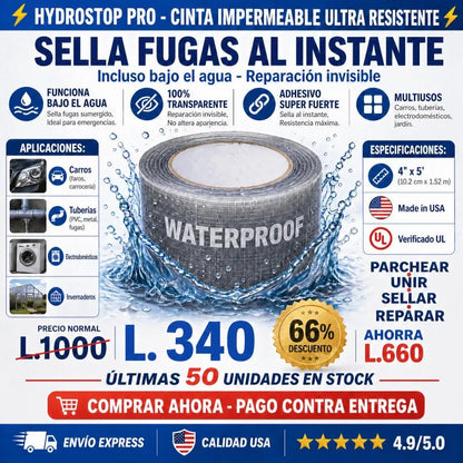 HydroStop Pro – Cinta Selladora Impermeable de Alta Resistencia Amazon con garantía extendida - Inversiones Alkosto