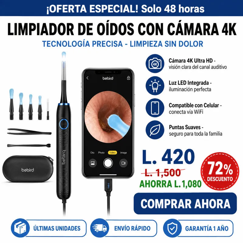 LIMPIADOR DE OÍDOS CON CÁMARA 4K Y LUZ LED GARANTÍA Y CERTIFICACIÓN - Inversiones Alkosto