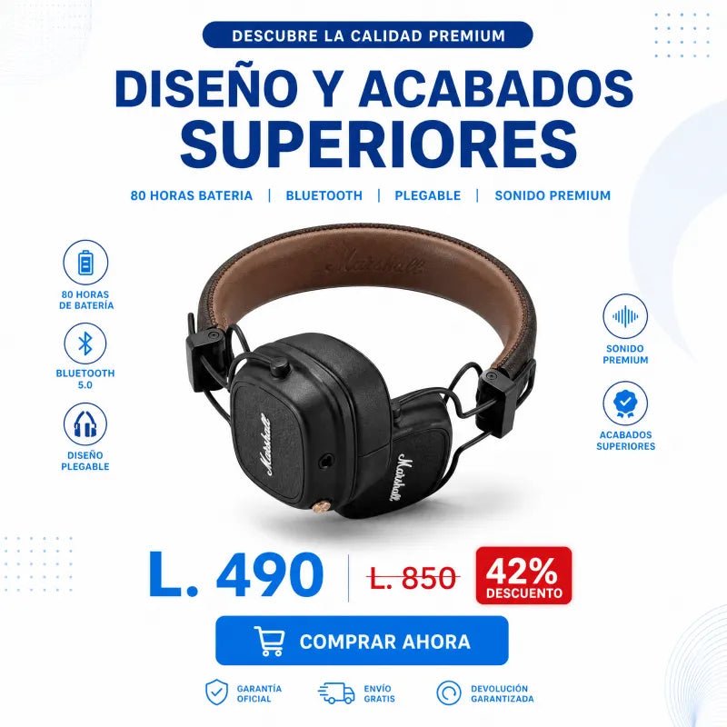 Marshall Major IV – Audífonos Bluetooth Premium con Sonido Potente