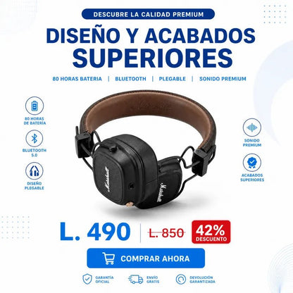 Marshall Major IV – Audífonos Bluetooth Premium con Sonido Potente