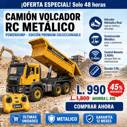 PowerDump™ – Camión Volcador RC Metálico Edición Premium Coleccionable CON 12 MESES DE GARANTIA - Inversiones Alkosto