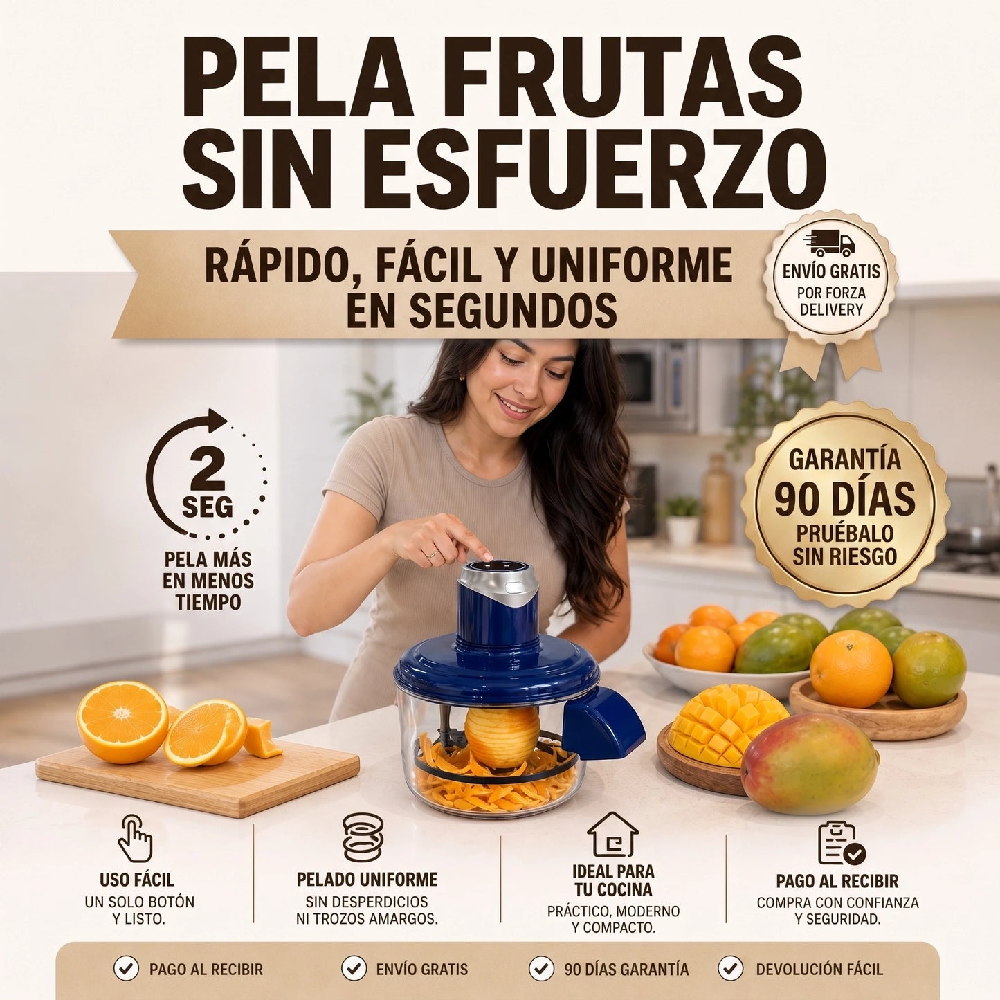 PeelEase Pro™ — Pelador Eléctrico de Frutas + Garantia