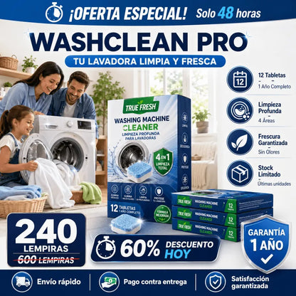 WashClean Pro – Pastillas Limpiadoras para Lavadora (12 Tabletas) Amazon con Garantía incluida - Inversiones Alkosto