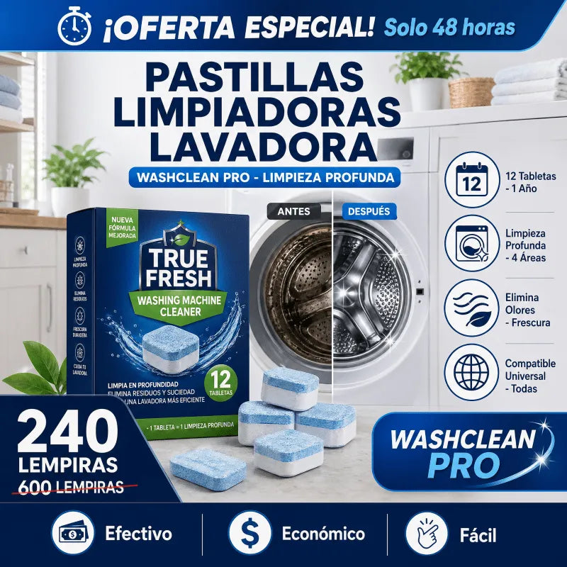 WashClean Pro – Pastillas Limpiadoras para Lavadora (12 Tabletas) Amazon con Garantía incluida - Inversiones Alkosto