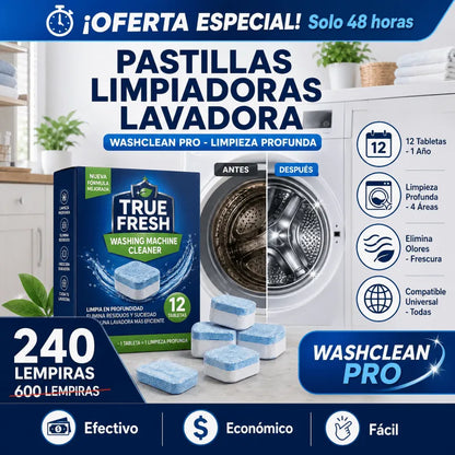 WashClean Pro – Pastillas Limpiadoras para Lavadora (12 Tabletas) Amazon con Garantía incluida - Inversiones Alkosto